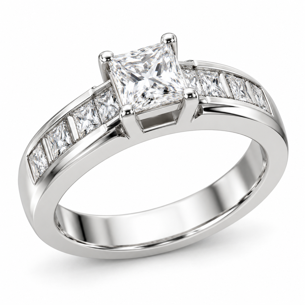 PRINCESS/3 CT /14k WHITEGOLD/CHANNEL SET BAND