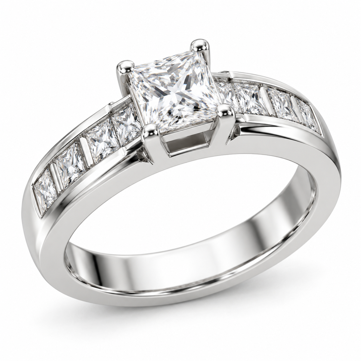 PRINCESS/3 CT /14k WHITEGOLD/CHANNEL SET BAND