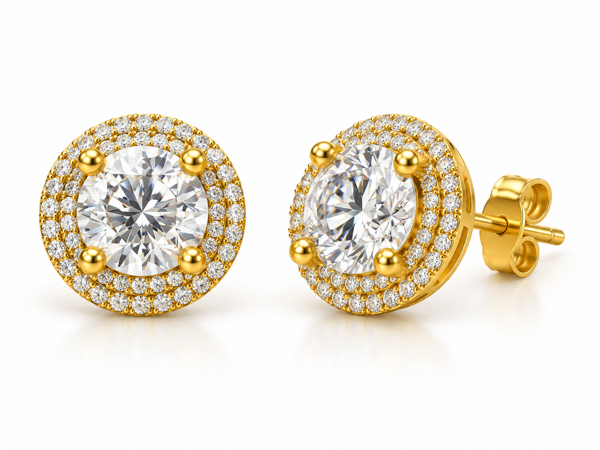 ROUND/14k YELLOWGOLD/HALO STUD EARRINGS