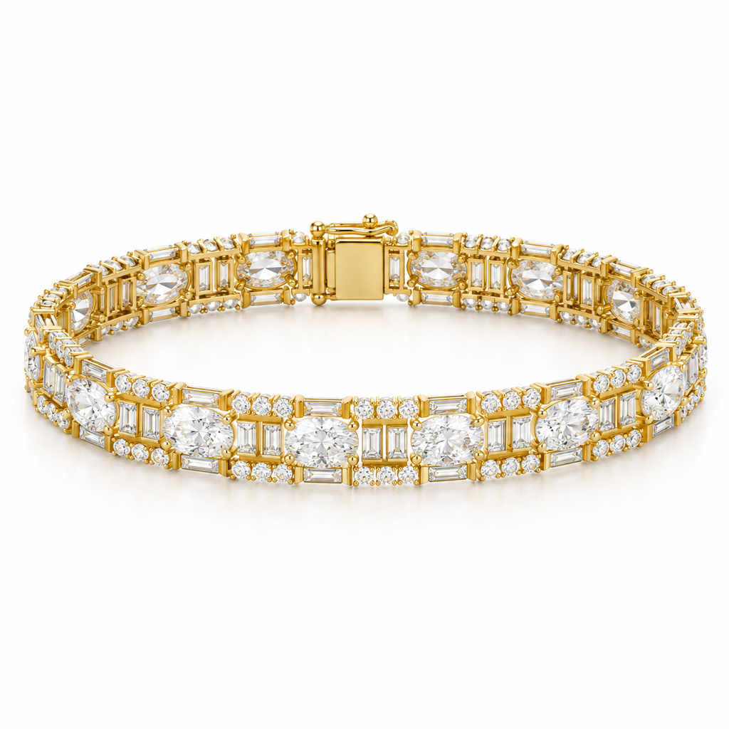 OVAL & BAGUETTE/14k YELLOWGOLD/GEOMETRIC LINK BRACELET