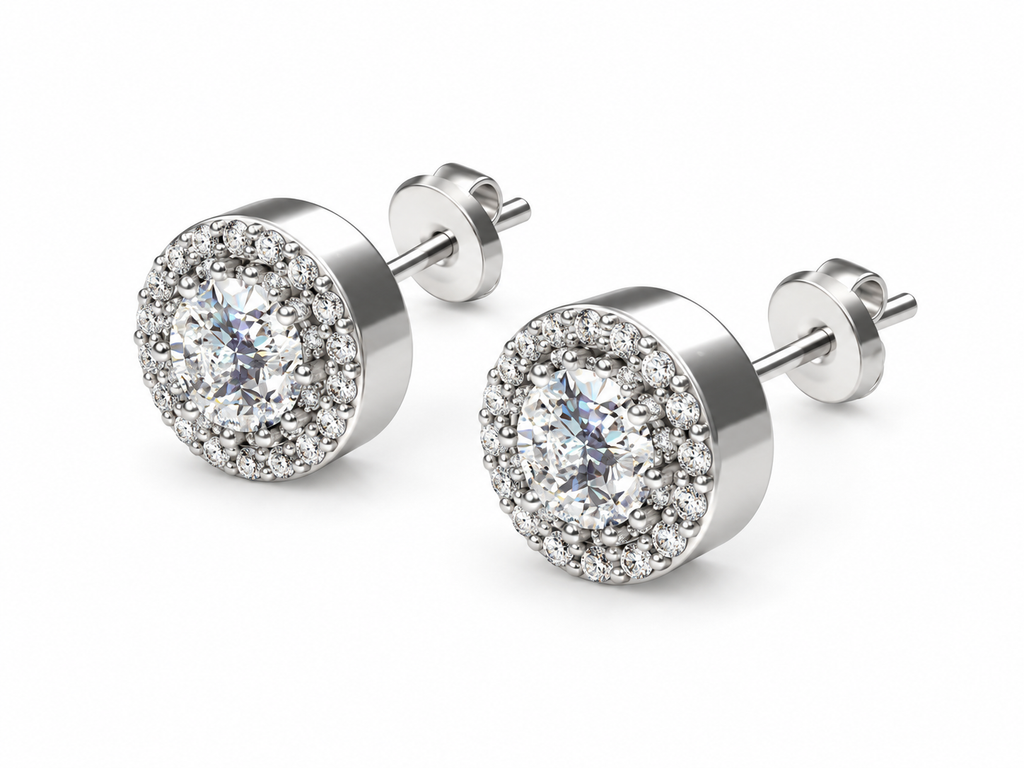 ROUND/14k WHITEGOLD/HALO STUD EARRINGS