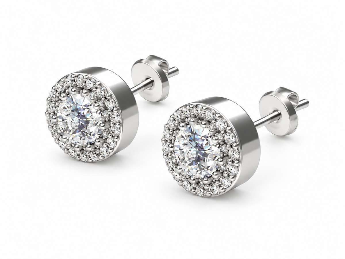 ROUND/14k WHITEGOLD/HALO STUD EARRINGS