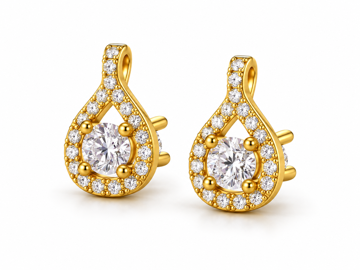 ROUND/14k YELLOWGOLD/TEARDROP HALO EARRINGS