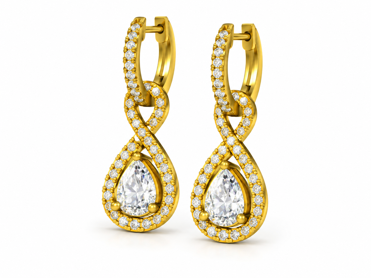 PEAR/14k YELLOWGOLD/INFINITY HALO DROP EARRINGS