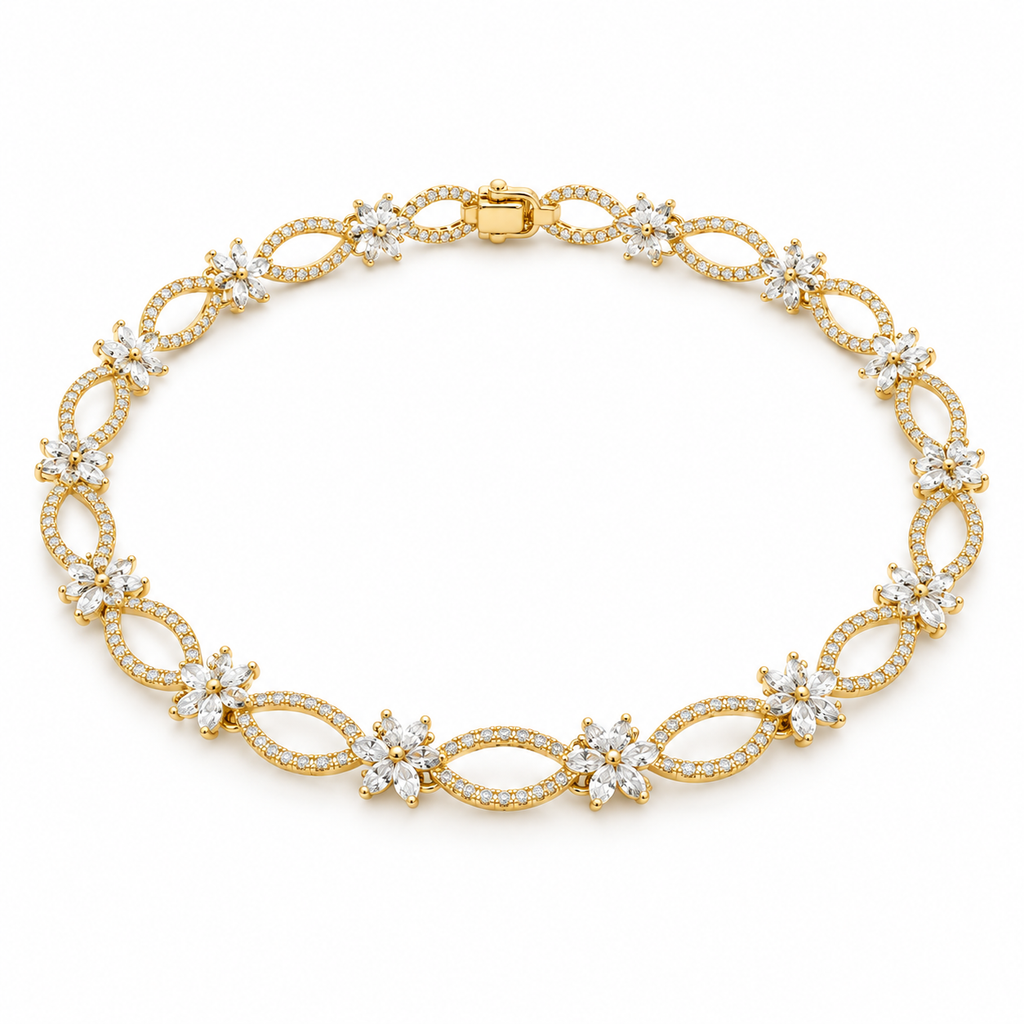 FLORAL/14k YELLOWGOLD/PAVE LINK BRACELET