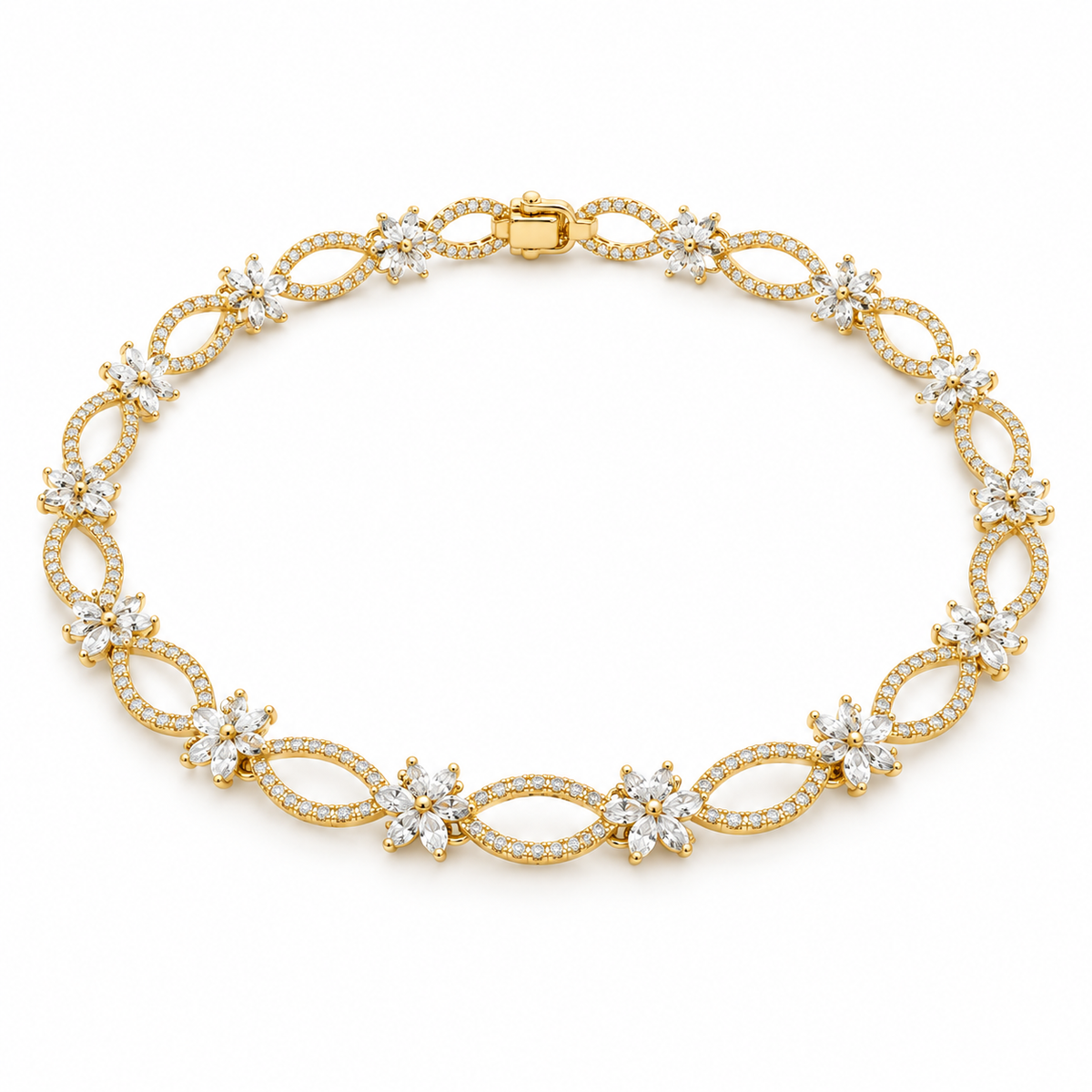 FLORAL/14k YELLOWGOLD/PAVE LINK BRACELET