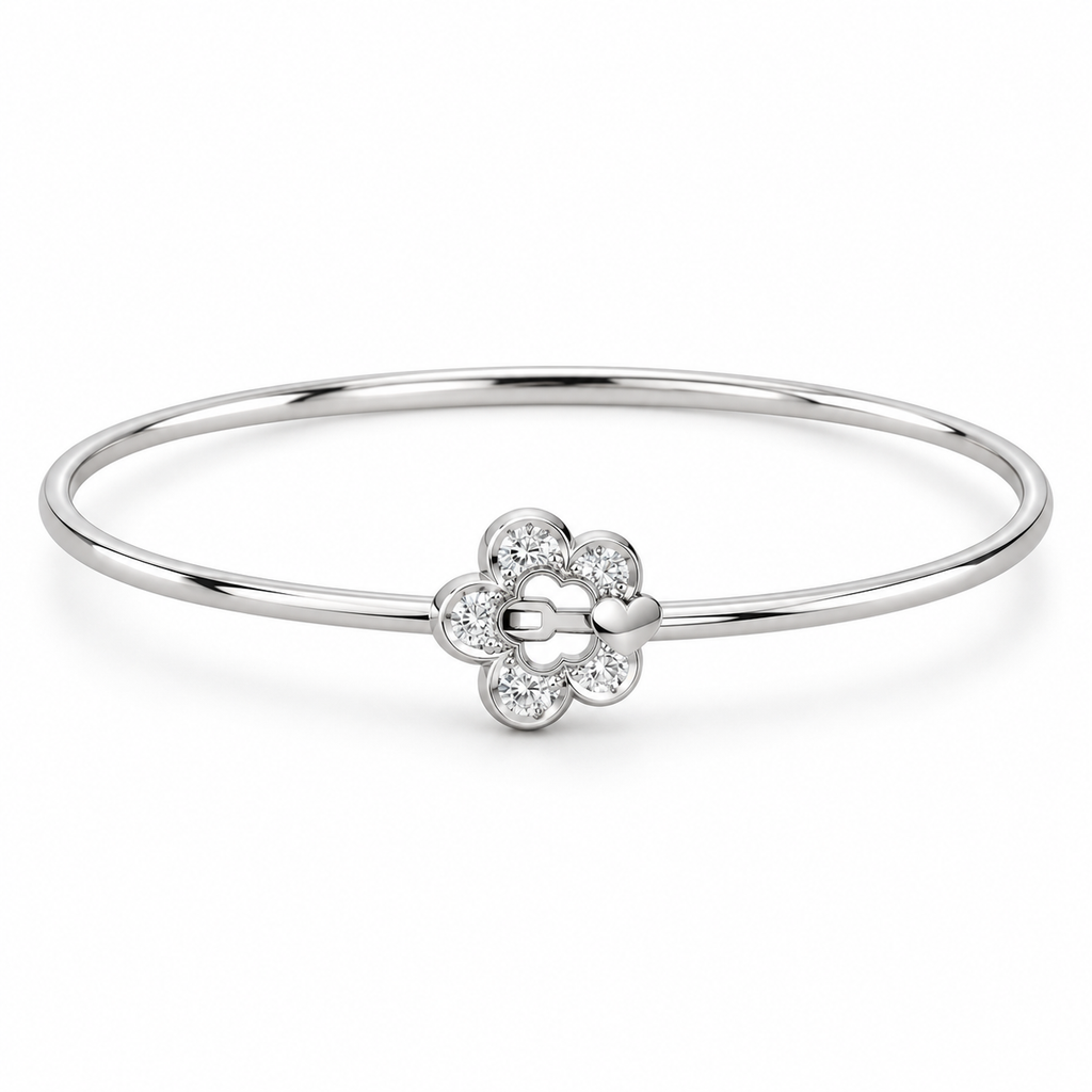 ROUND/14k WHITEGOLD/FLORAL HEART BANGLE