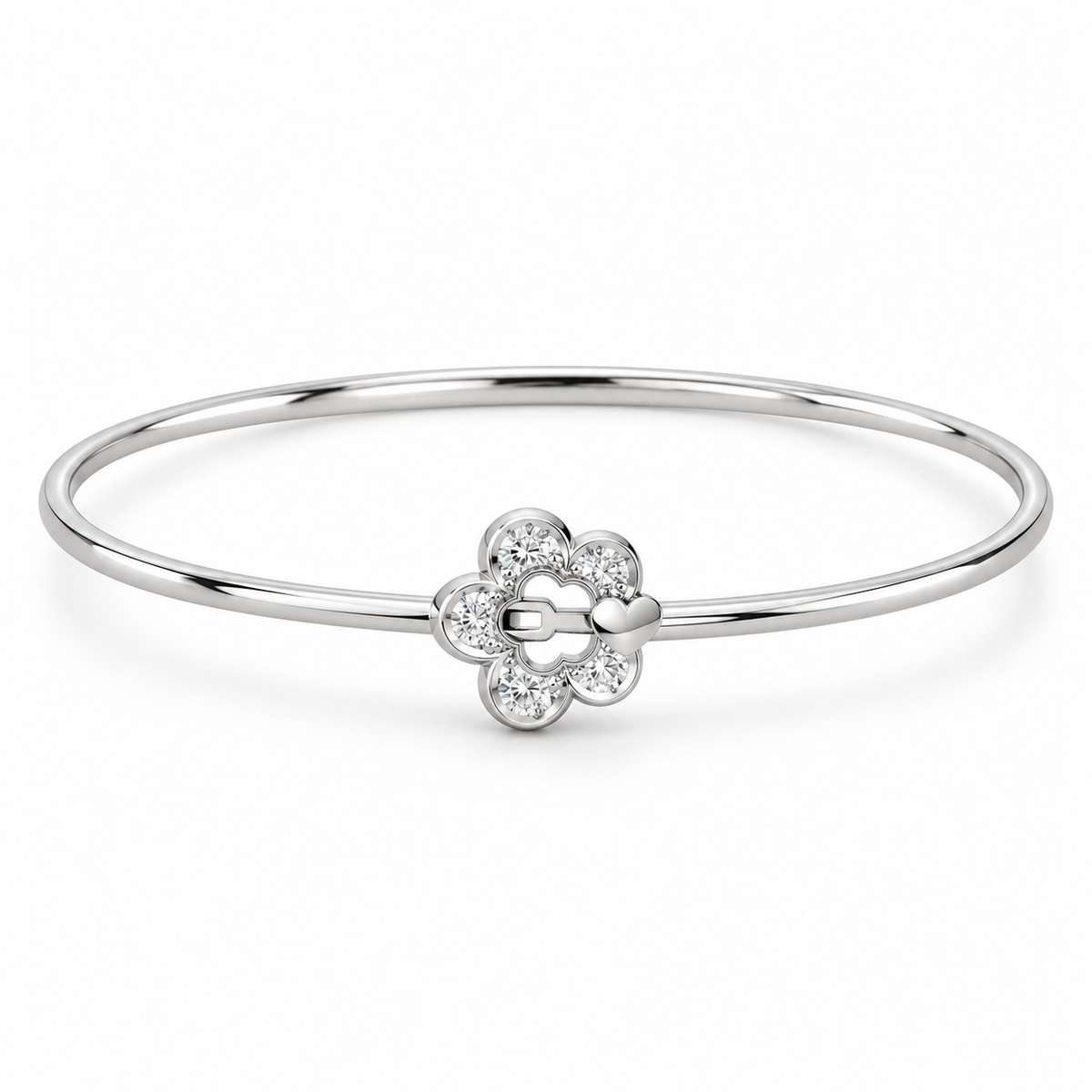 ROUND/14k WHITEGOLD/FLORAL HEART BANGLE