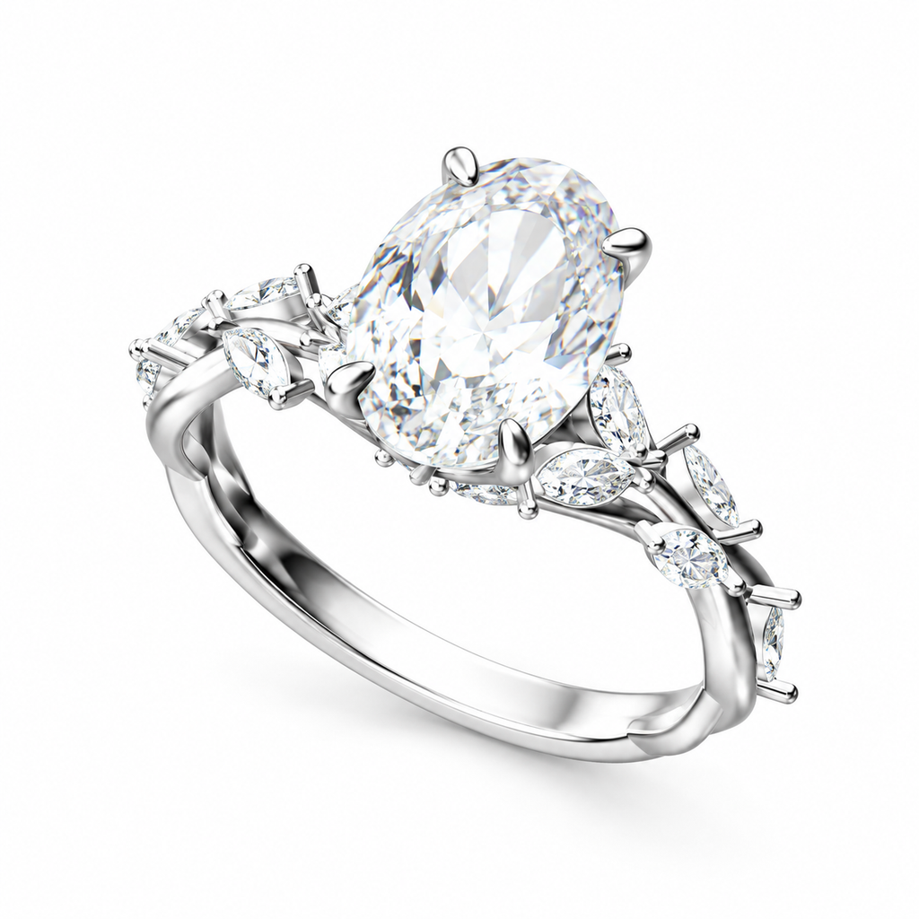 OVAL/5 CT /14k WHITEGOLD/VINE BAND
