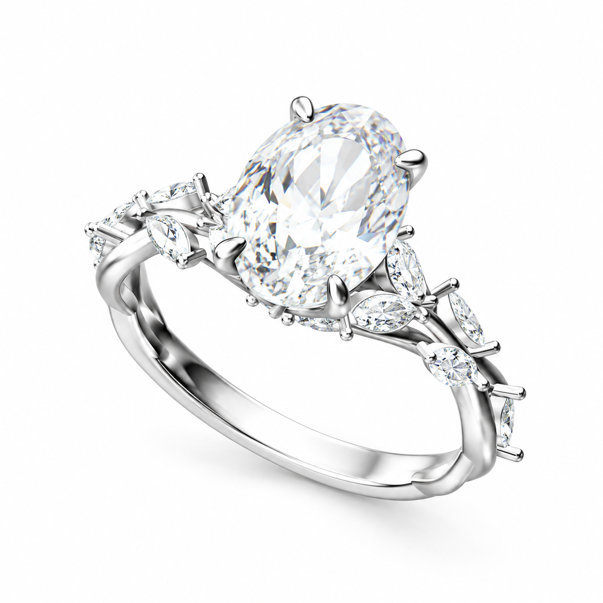 OVAL/5 CT /14k WHITEGOLD/VINE BAND