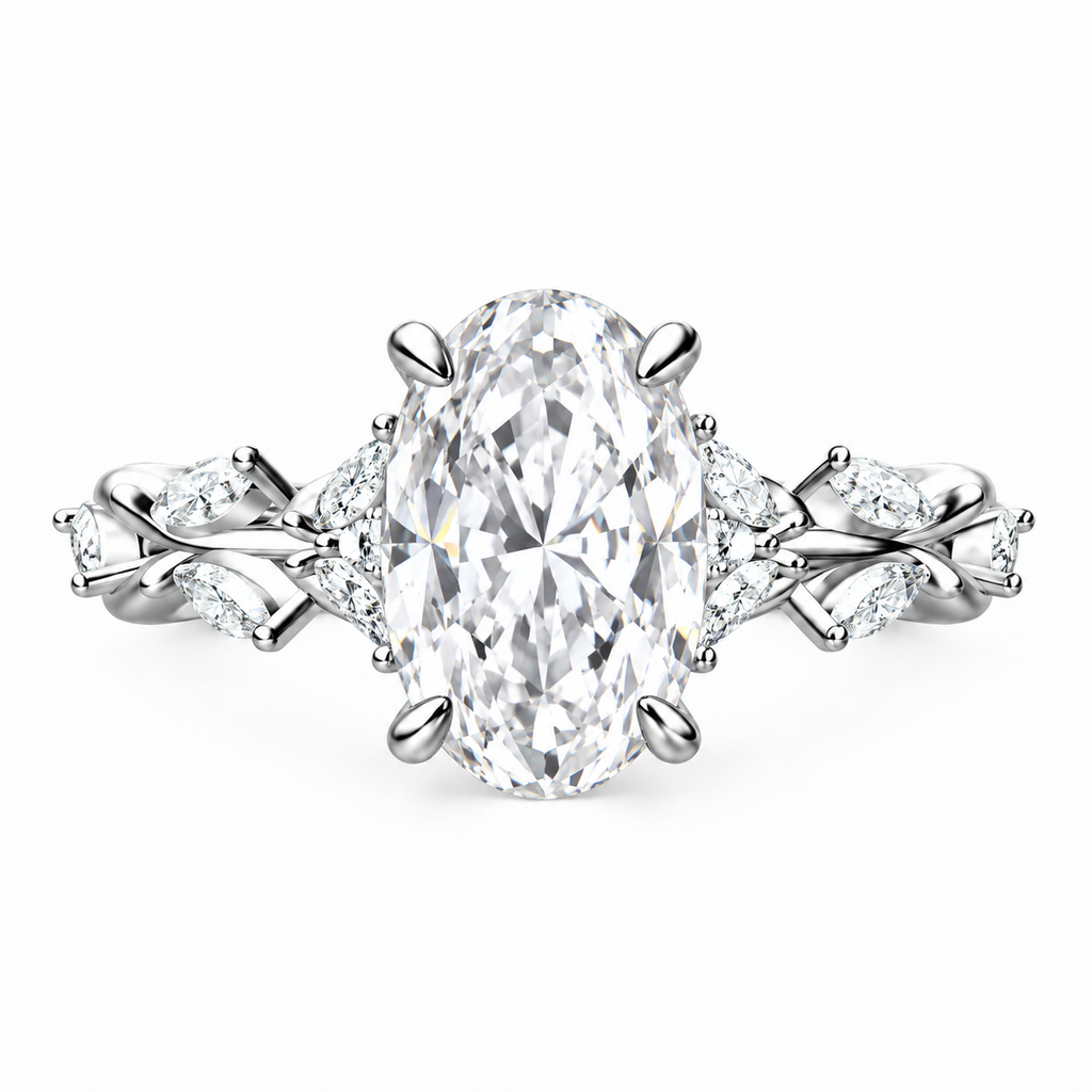 OVAL/5 CT /14k WHITEGOLD/VINE BAND