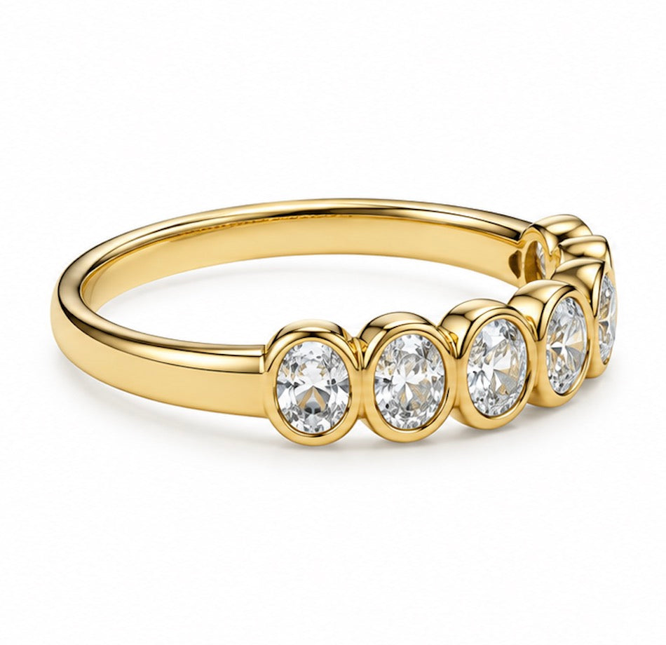18K OVAL BEZEL HALF-ETERNITY BAND 0.7CT TOTAL