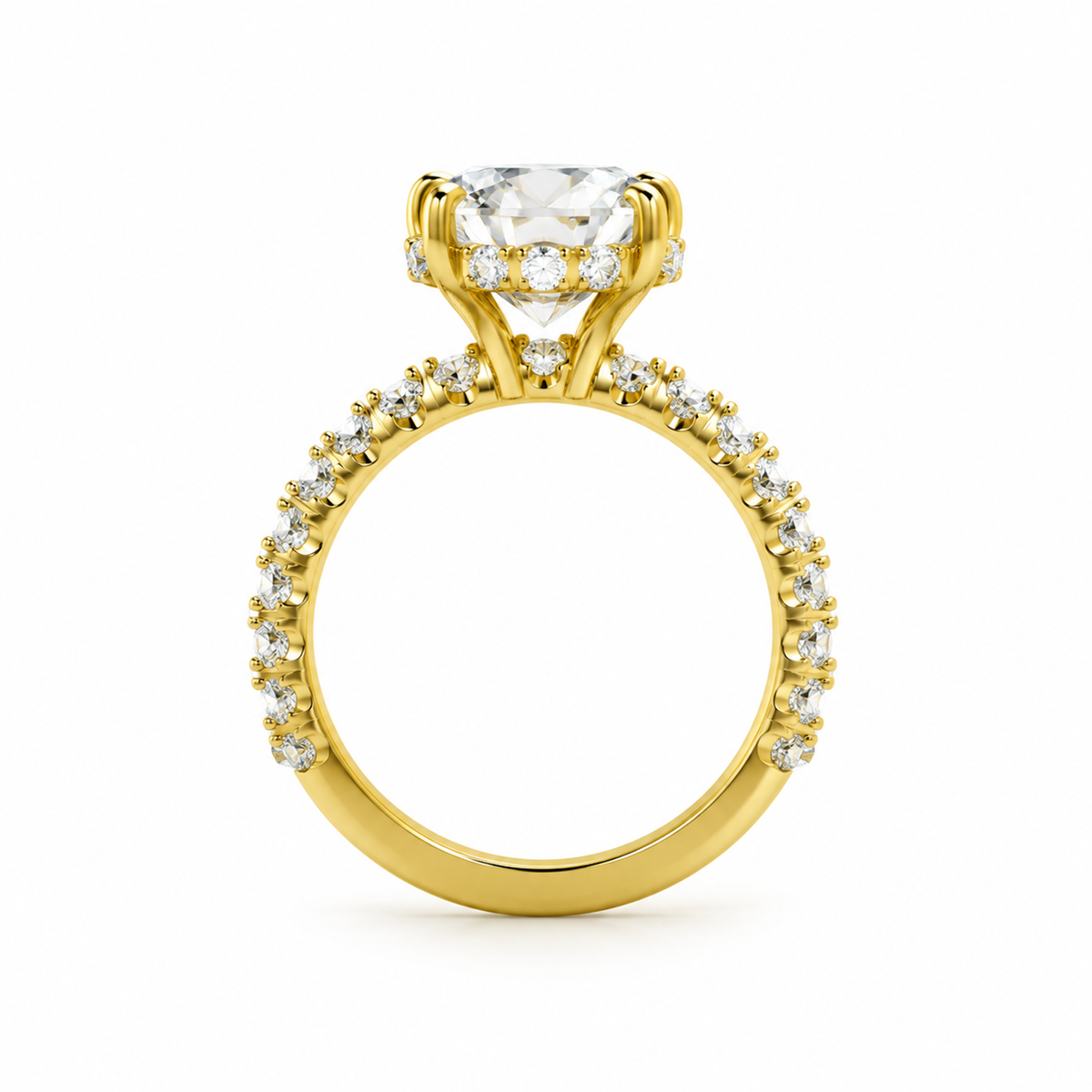 OVAL/3 CT /14k YELLOWGOLD/DIAMOND BAND, side view