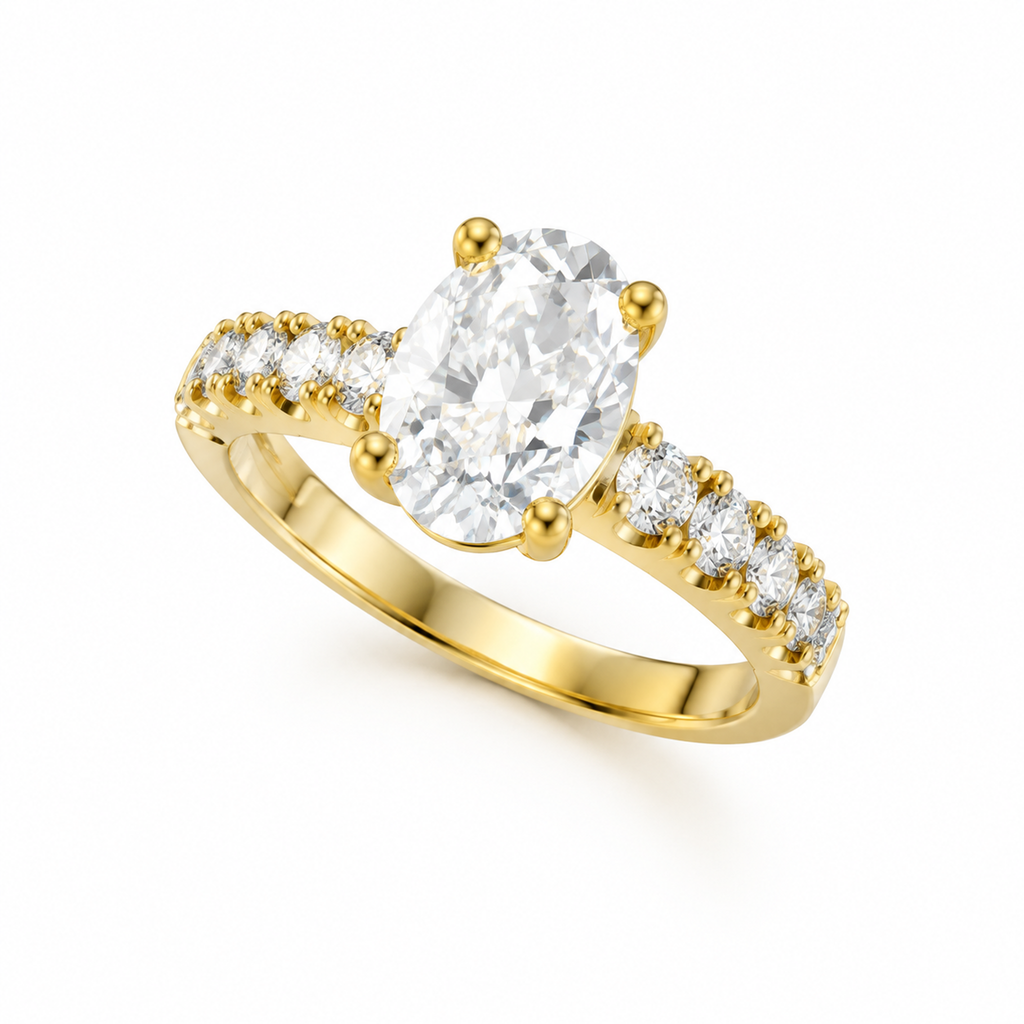 OVAL/3 CT /14k YELLOWGOLD/DIAMOND BAND, 45-degree view