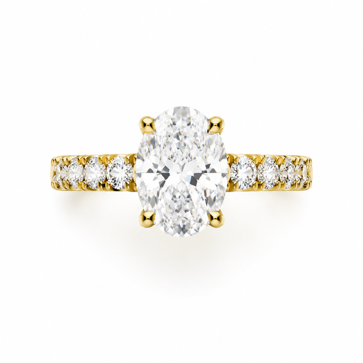 OVAL/3 CT /14k YELLOWGOLD/DIAMOND BAND, top view