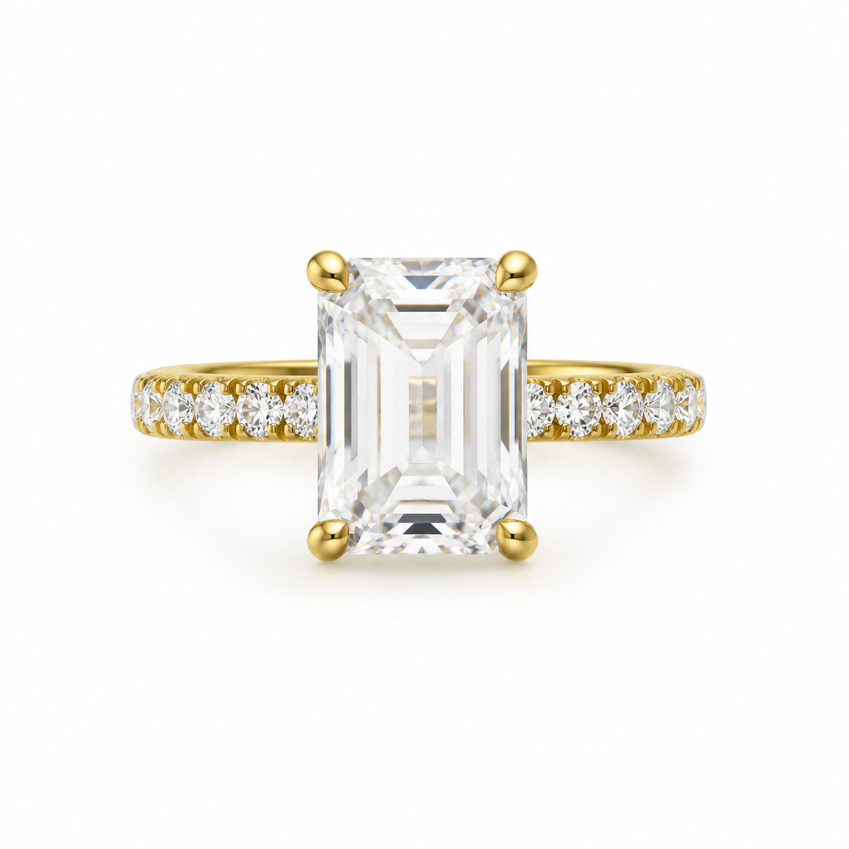 RADIANT/5 CT/14k YELLOW GOLD/PAVE BAND, front view