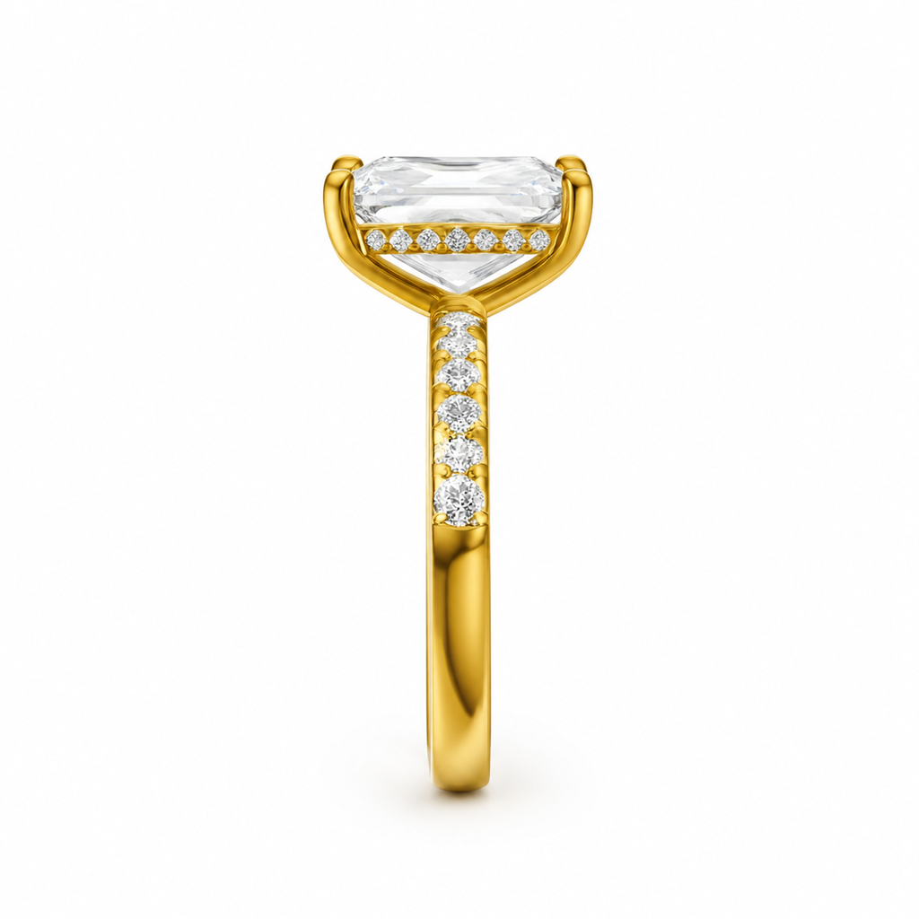 RADIANT/5 CT/14k YELLOW GOLD/PAVE BAND, side view