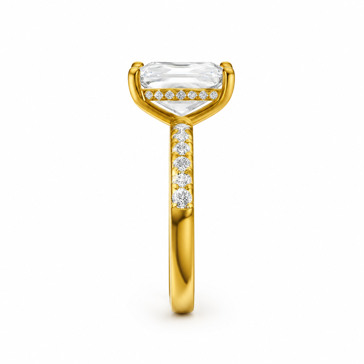 RADIANT/5 CT/14k YELLOW GOLD/PAVE BAND, side view
