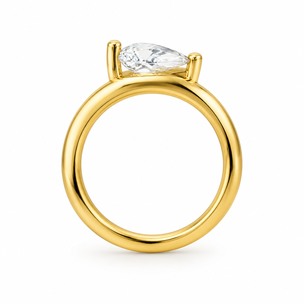 TEAR DROP/1 CT /14k YELLOWGOLD/CURVED BAND, front view