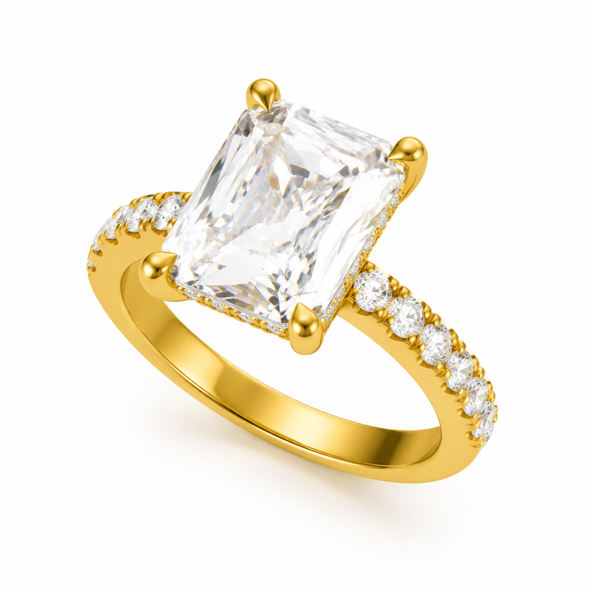 RADIANT/5 CT/14k YELLOW GOLD/PAVE BAND, 45-degree view