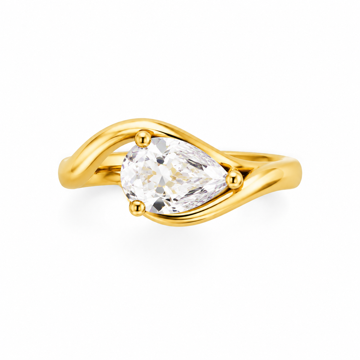 TEAR DROP/1 CT /14k YELLOWGOLD/CURVED BAND, top view