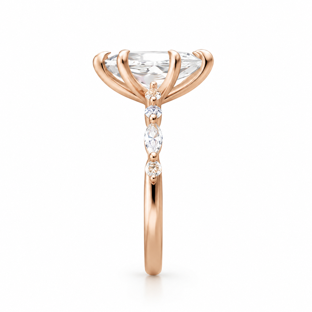 PEAR/3 CT /14k ROSEGOLD/MARQUIS BAND, side view