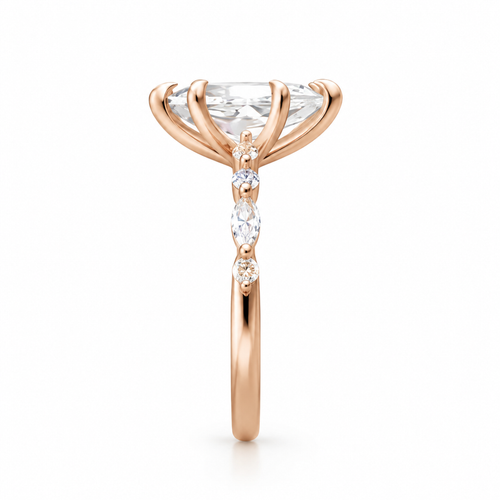 PEAR/3 CT /14k ROSEGOLD/MARQUIS BAND, side view