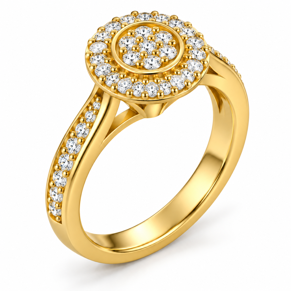 ROUND/14k YELLOWGOLD/PAVE BAND, 45-degree view