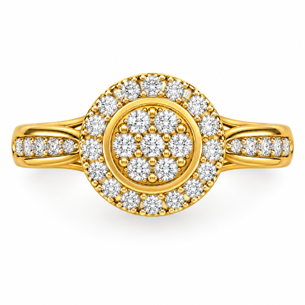 ROUND/14k YELLOWGOLD/PAVE BAND, top view