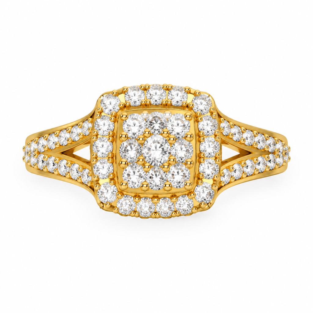 SQUARE/14k YELLOWGOLD/PAVE BAND, top view