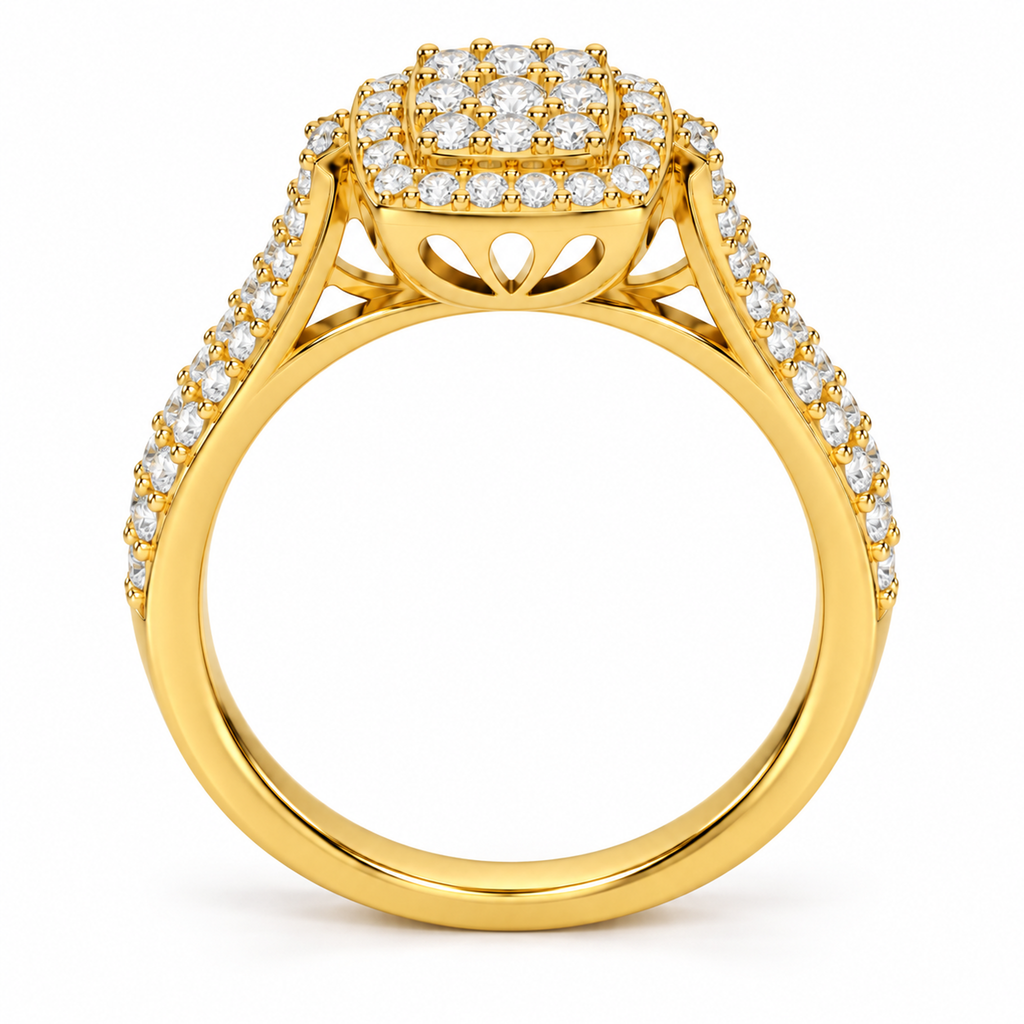 SQUARE/14k YELLOWGOLD/PAVE BAND, front view