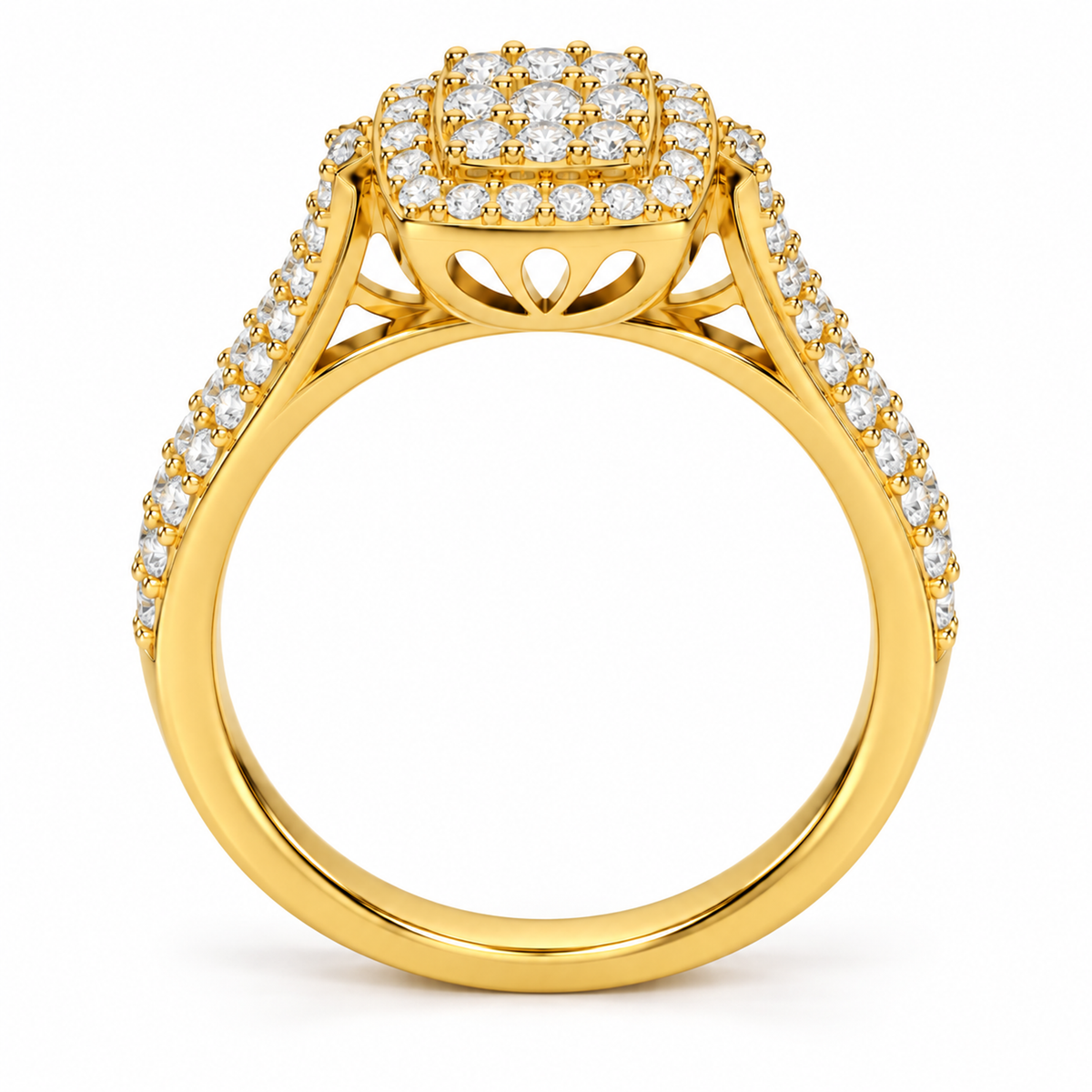 SQUARE/14k YELLOWGOLD/PAVE BAND, front view