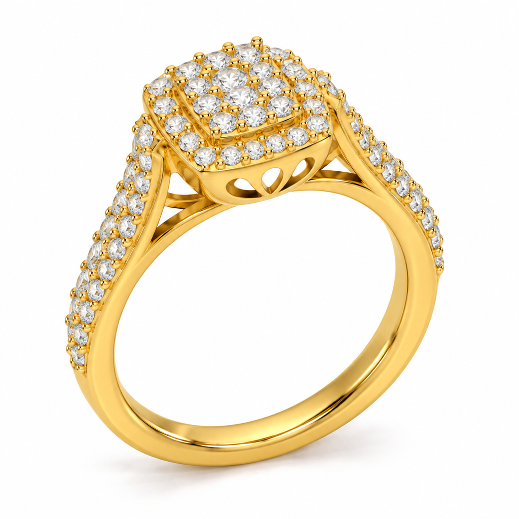 SQUARE/14k YELLOWGOLD/PAVE BAND, 45-degree view
