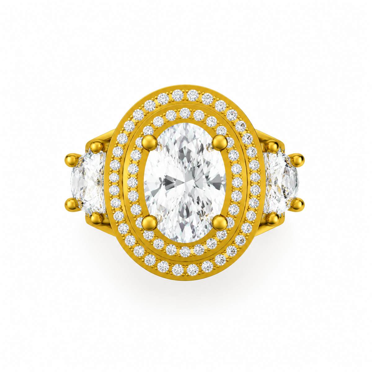 OVAL/3 CT /14k YELLOWGOLD/PAVE BAND, top view