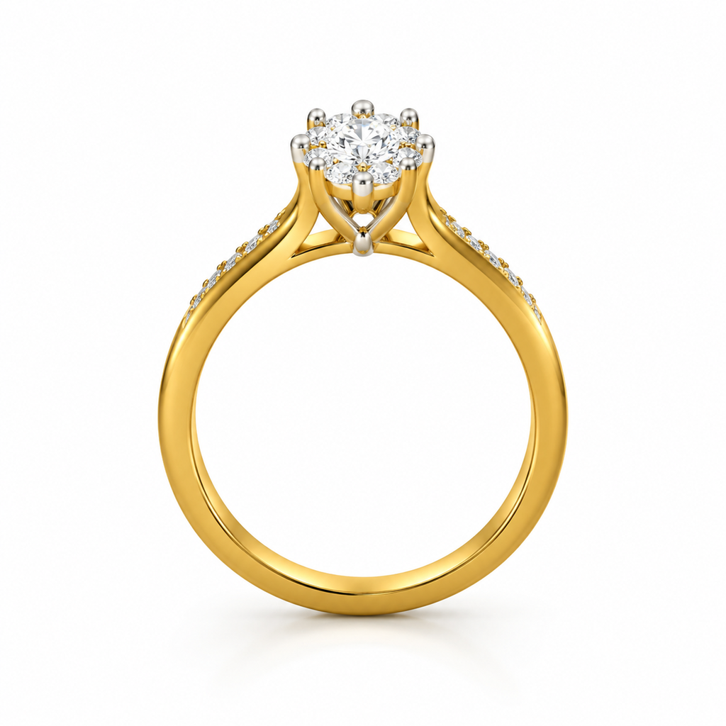 ROUND/1 CT /14k YELLOWGOLD/PAVE BAND, front view