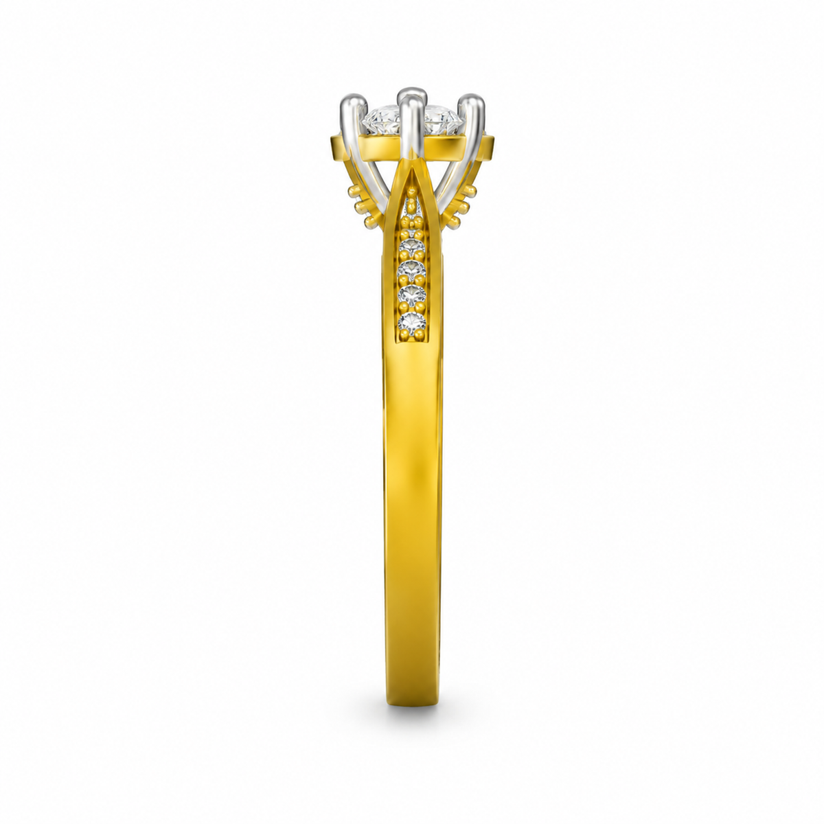 ROUND/1 CT /14k YELLOWGOLD/PAVE BAND, side view