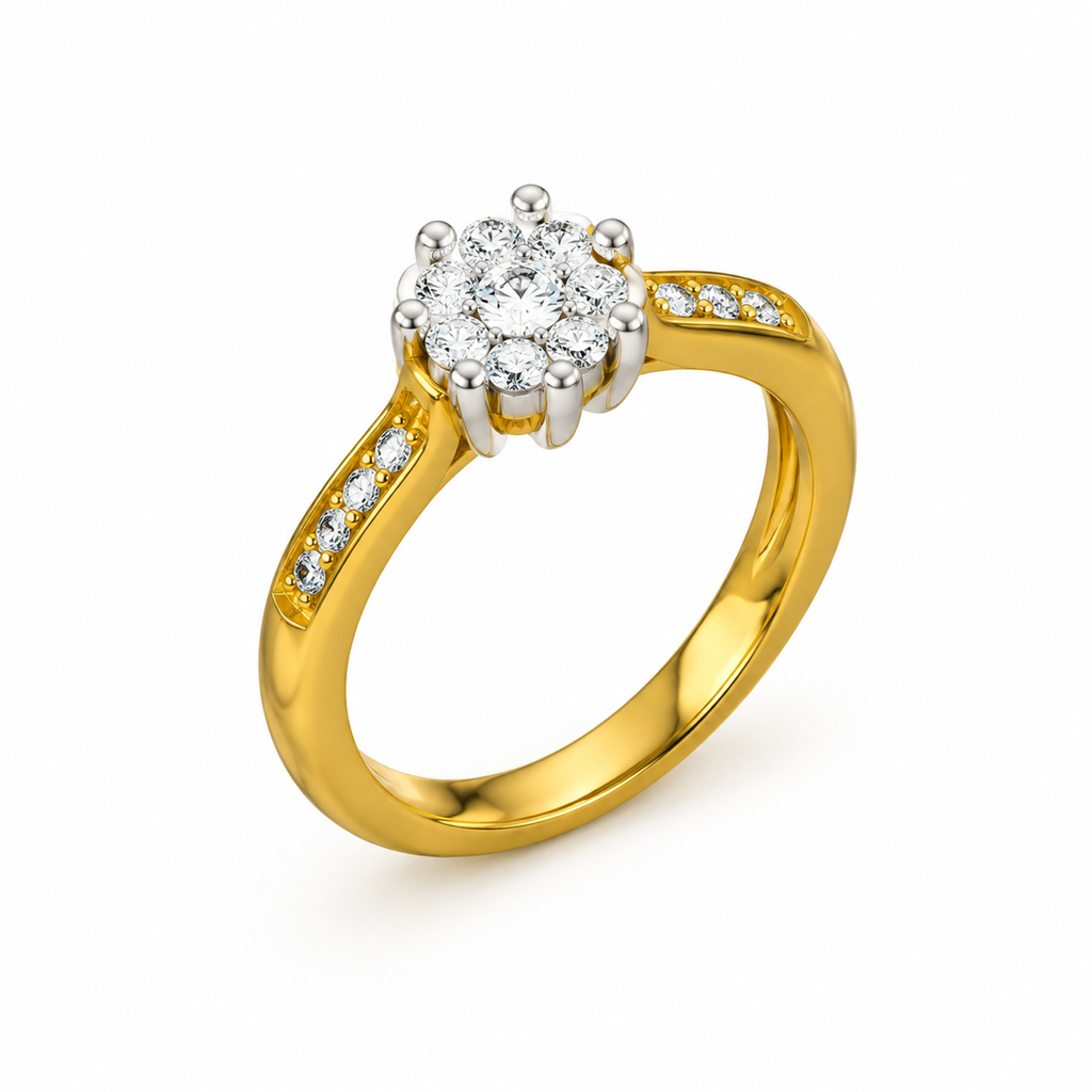 ROUND/1 CT /14k YELLOWGOLD/PAVE BAND, 45-degree view