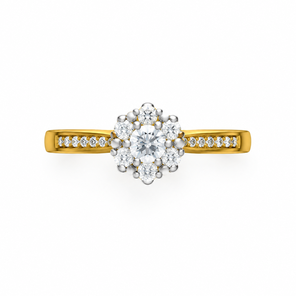 ROUND/1 CT /14k YELLOWGOLD/PAVE BAND, top view
