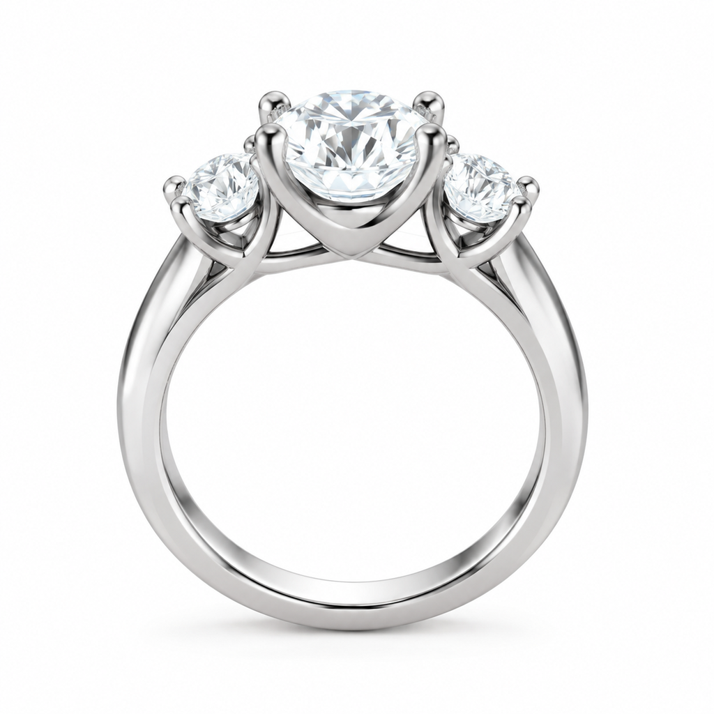 ROUND/3 CT /14k PLATINUM/VINE BAND, front view