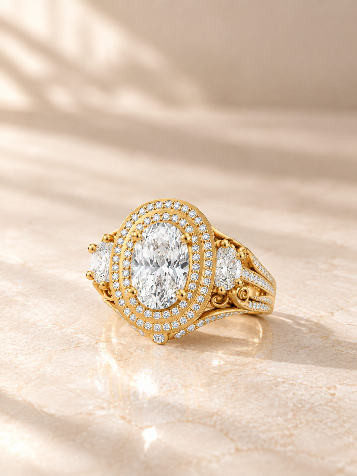 OVAL/3 CT /14k YELLOWGOLD/PAVE BAND, lifestyle view