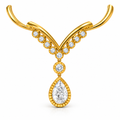 PEAR/5 CT /14k YELLOWGOLD/V-SHAPED DROP NECKLACE, front view