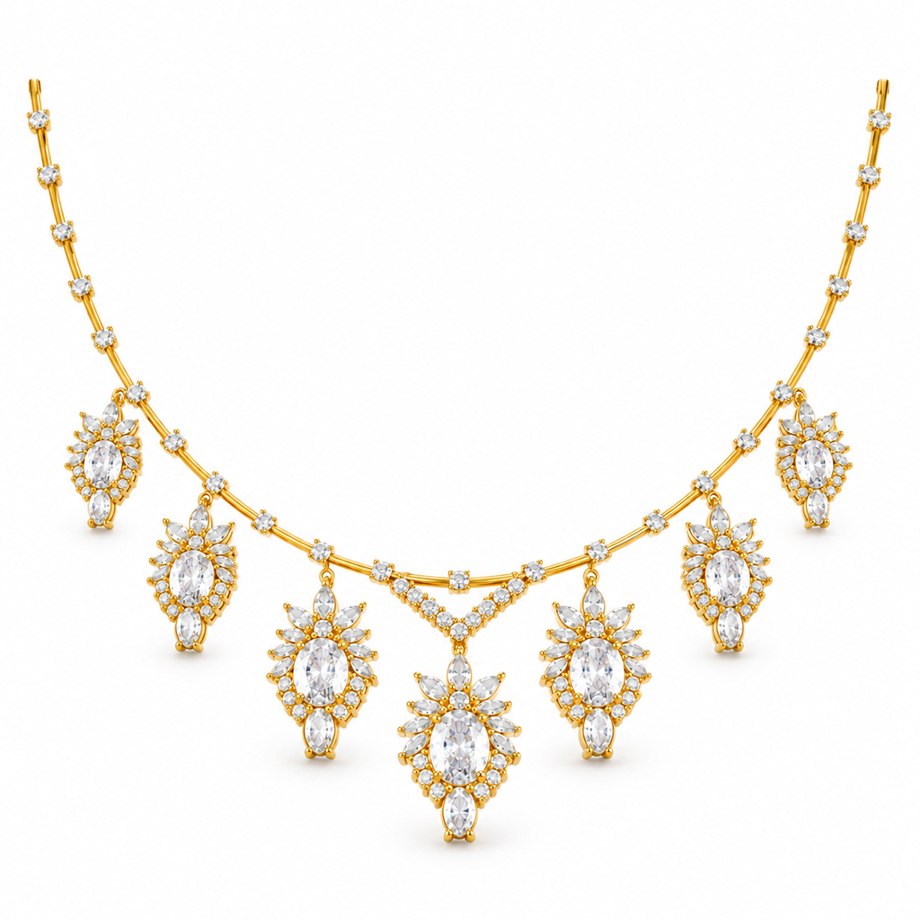 OVAL/5 CT /14k YELLOWGOLD/FLORAL DROP NECKLACE, front view