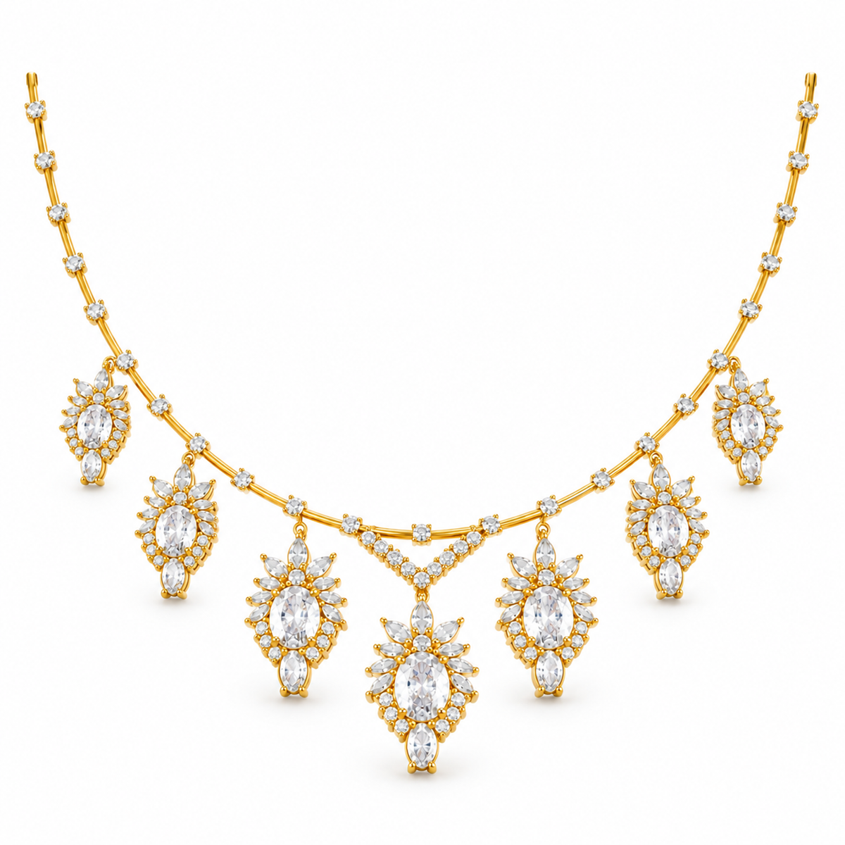 OVAL/5 CT /14k YELLOWGOLD/FLORAL DROP NECKLACE, front view