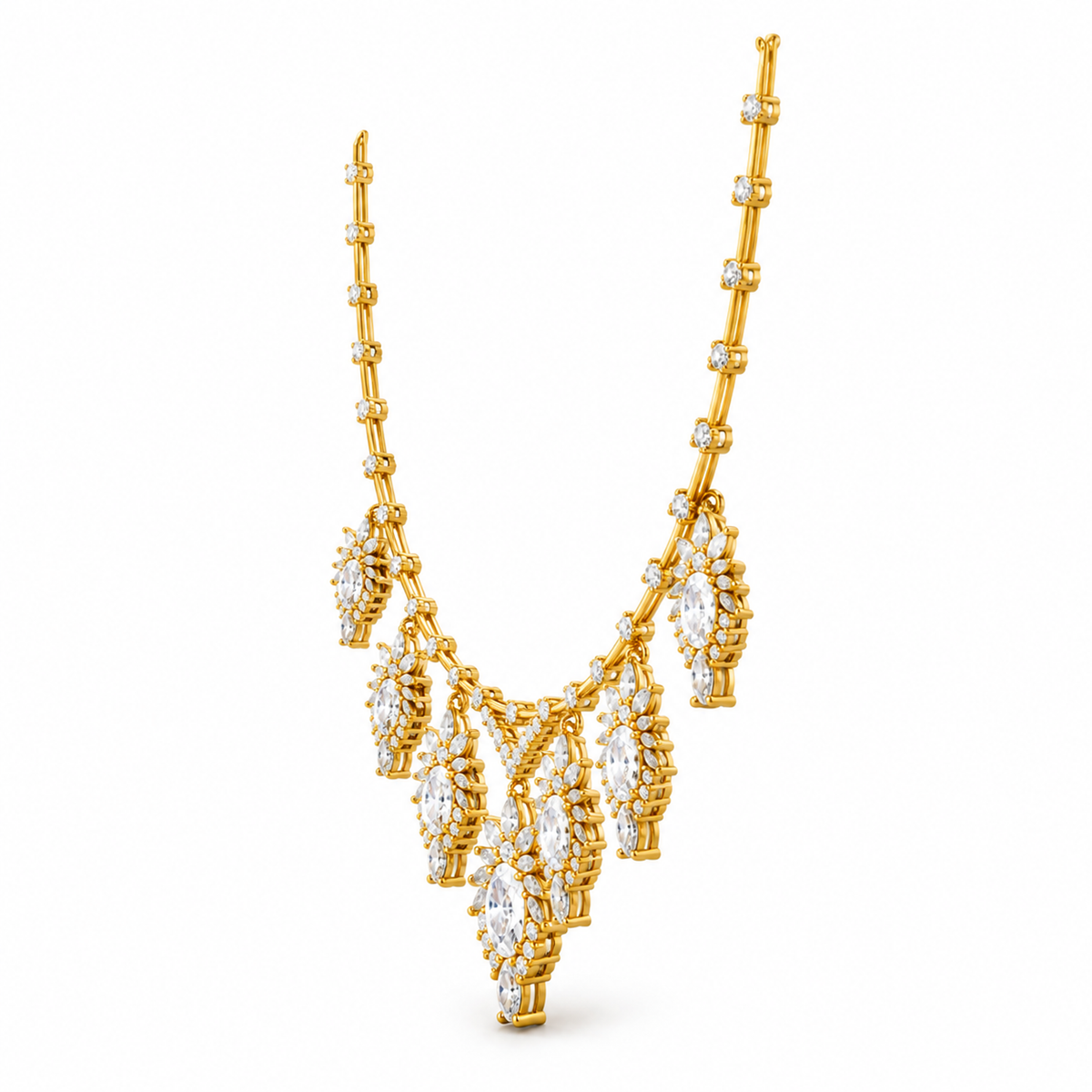 OVAL/5 CT /14k YELLOWGOLD/FLORAL DROP NECKLACE, side view