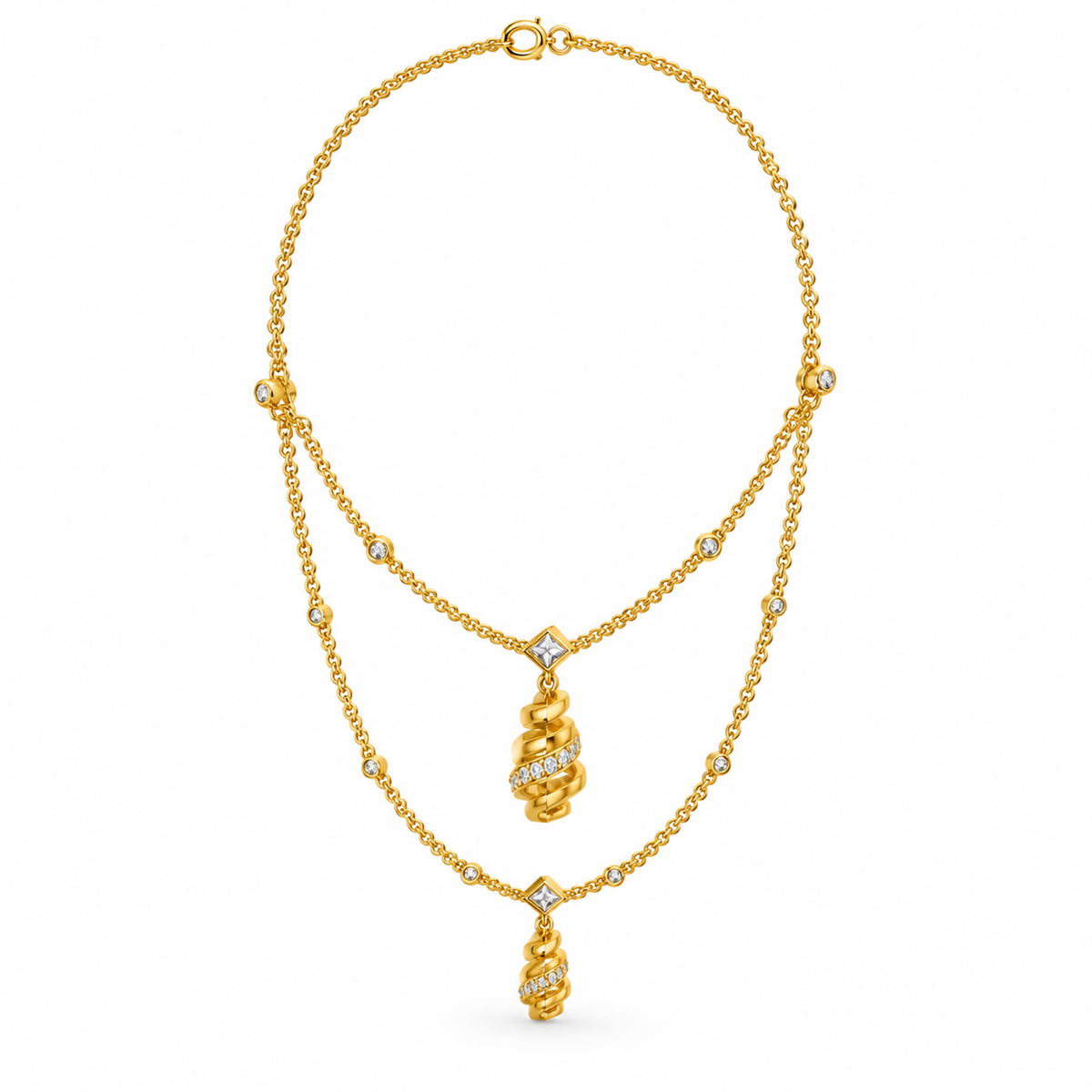 SPIRAL/14k YELLOWGOLD/LAYERED PENDANT NECKLACE, side view