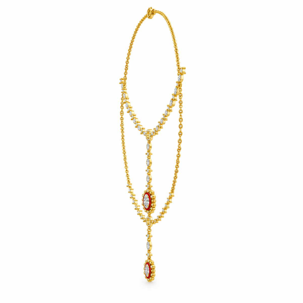 OVAL/5 CT /14k YELLOWGOLD/LAYERED DROP NECKLACE, side view