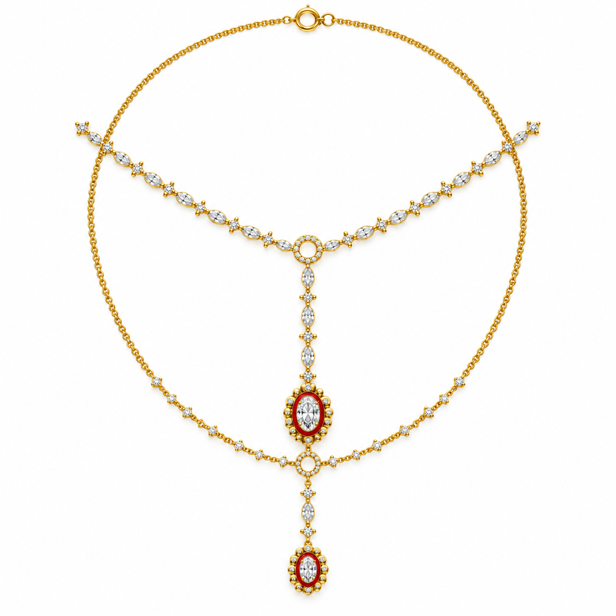 OVAL/5 CT /14k YELLOWGOLD/LAYERED DROP NECKLACE, top view