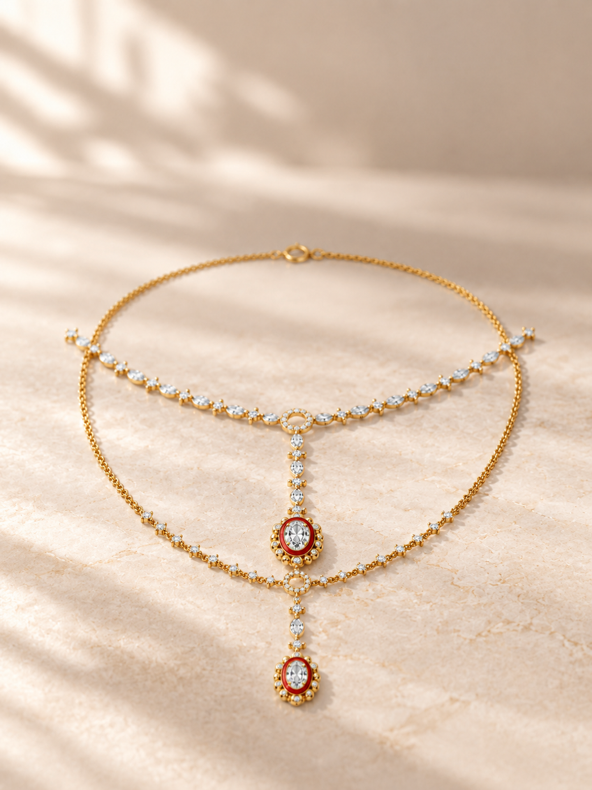OVAL/5 CT /14k YELLOWGOLD/LAYERED DROP NECKLACE, lifestyle view