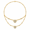 ROUND/3 CT /14k YELLOWGOLD/LAYERED HALO NECKLACE, front view