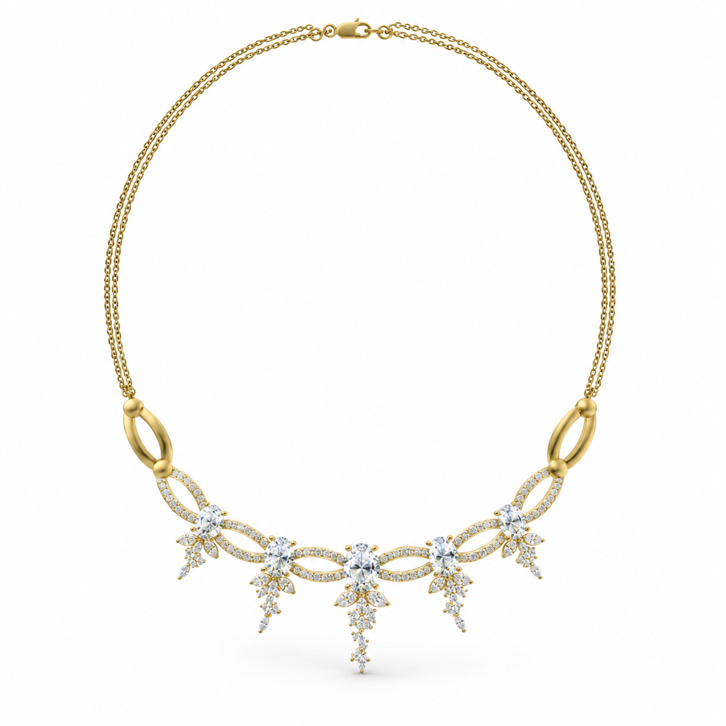 ROUND/14k YELLOWGOLD/DRAPED LINK NECKLACE, front view